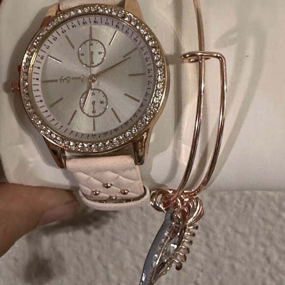 Jessica Carlyle Gold-Tone Crystal Studded Strap Analog Watch & Bracelets - Picture 4 of 7